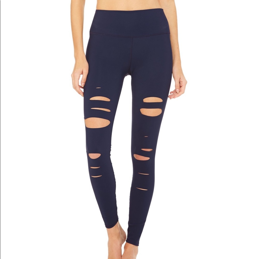 Alo yoga high waisted ripped warrior leggings navy